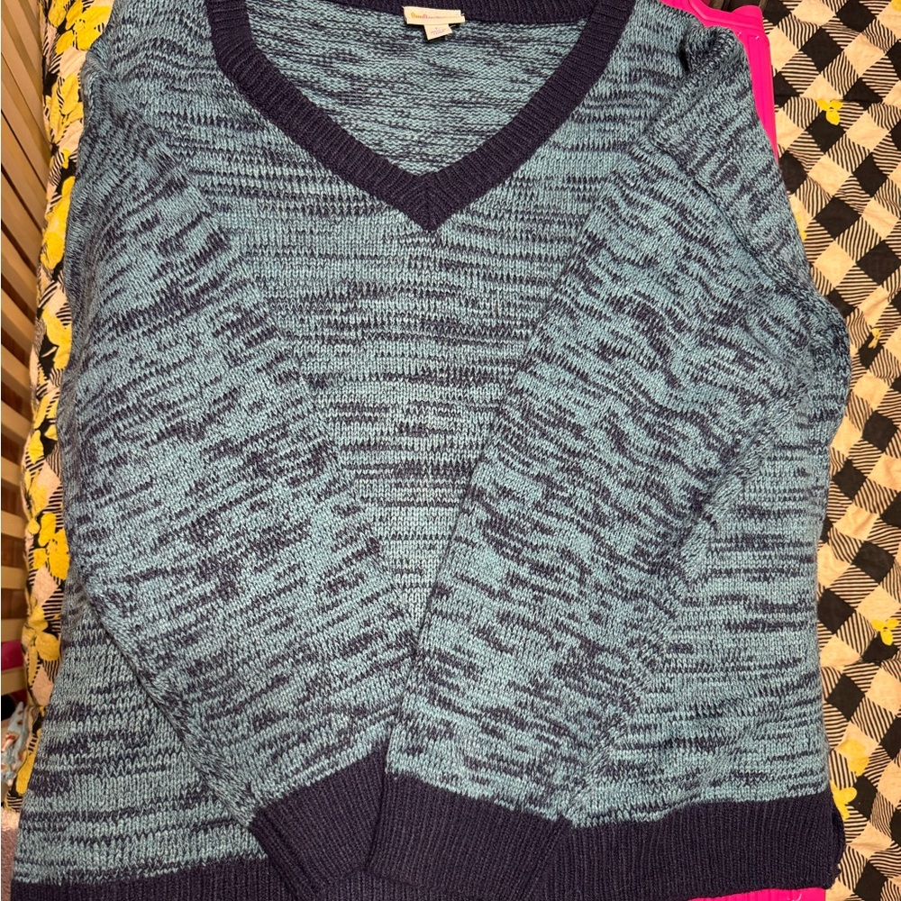 LuLaRoe Blue and Black V-Neck Sweater